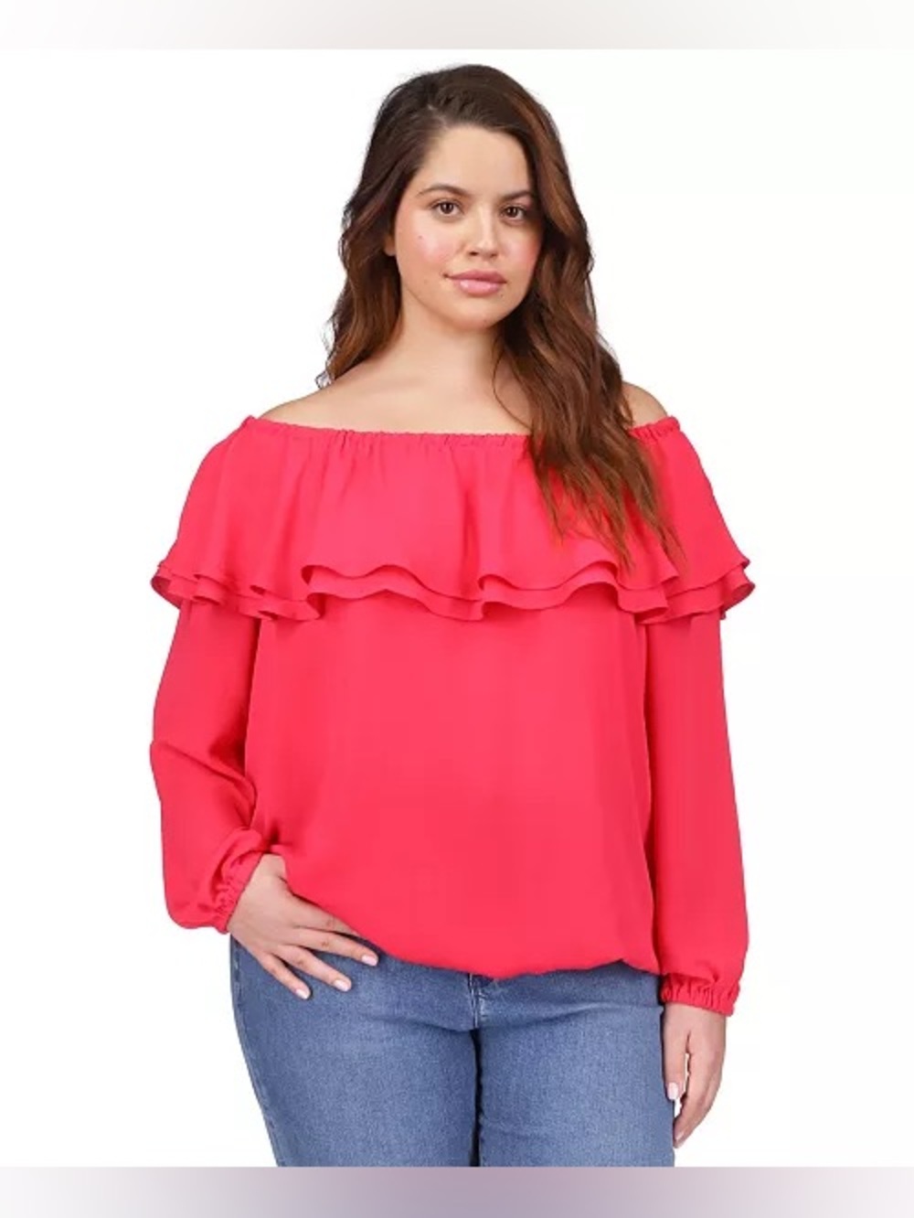 (A10) NWT Michael Kors Pink Ruffle‎ Off-The-Shoulder Peasant Blouse Plus Size 3X